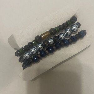 Multicolor Beaded Stretch Bracelet Set - Blue, Brown, Green, Silver